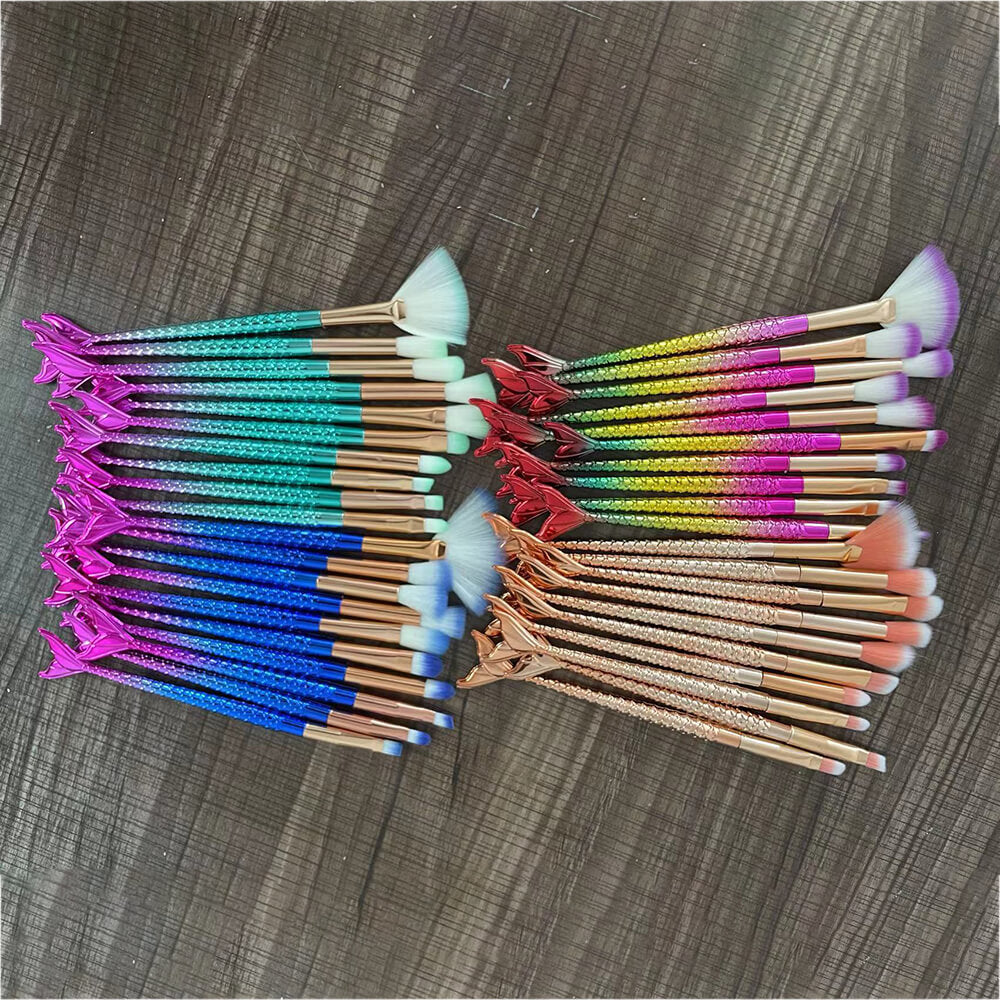 10-piece mermaid tail makeup brush set colorful 3D soft brushes beauty tools