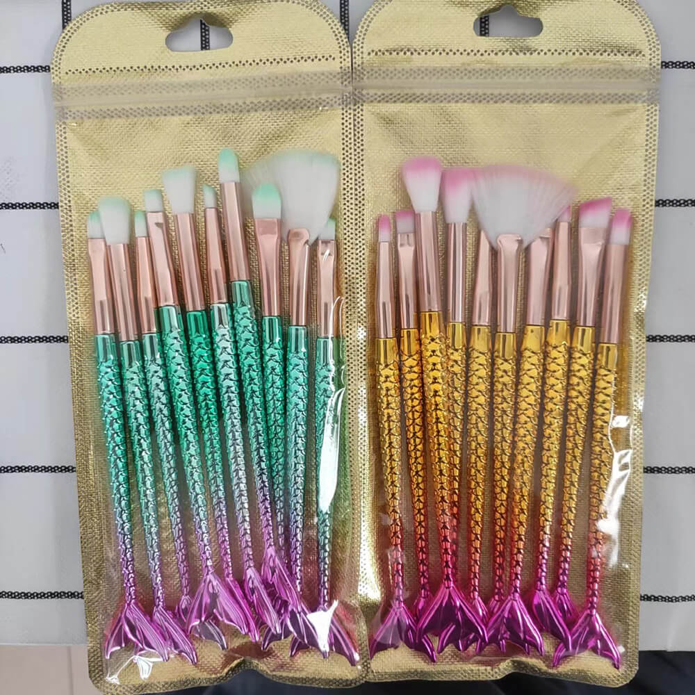 10-piece mermaid tail makeup brush set colorful 3D soft brushes beauty tools