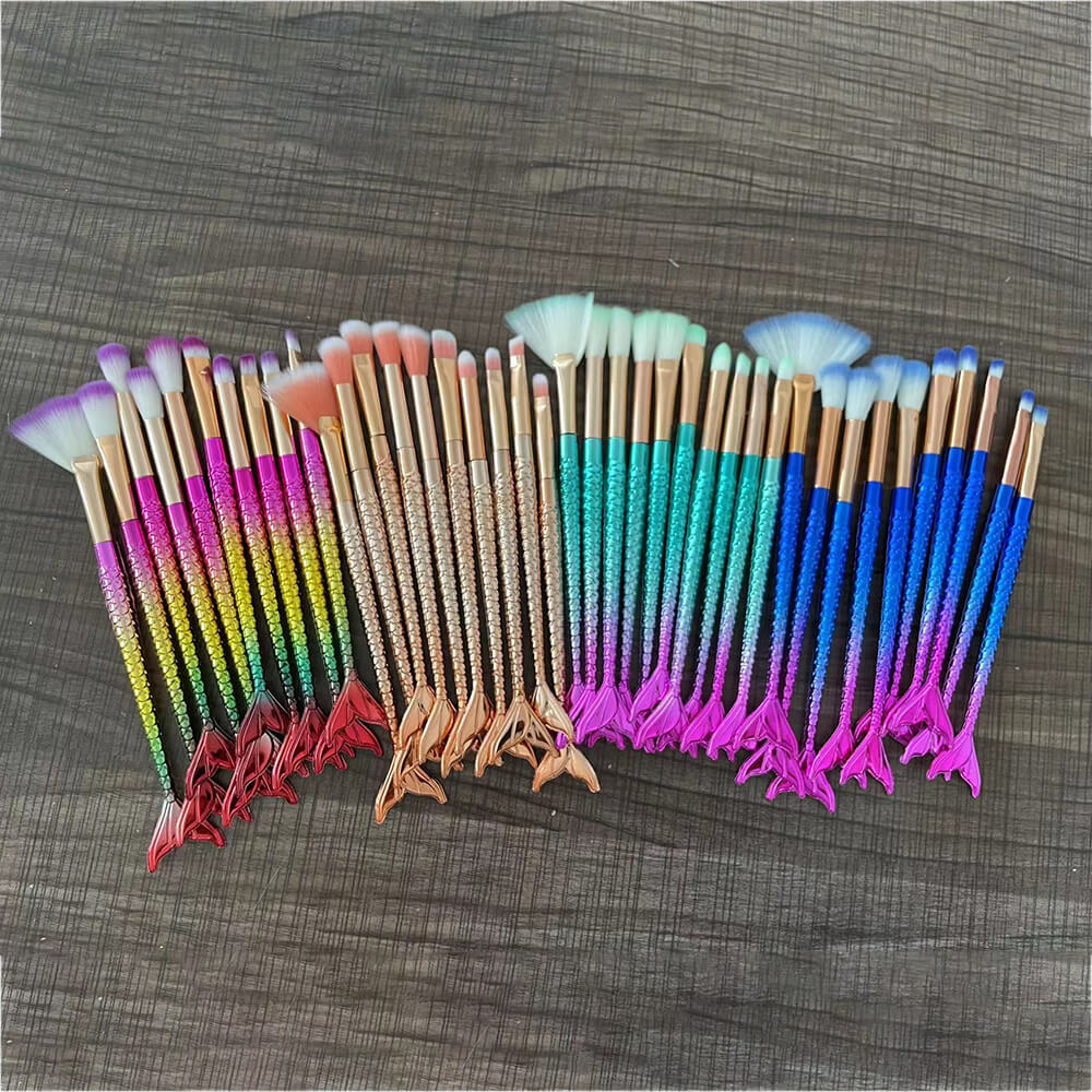 10-piece mermaid tail makeup brush set colorful 3D soft brushes beauty tools