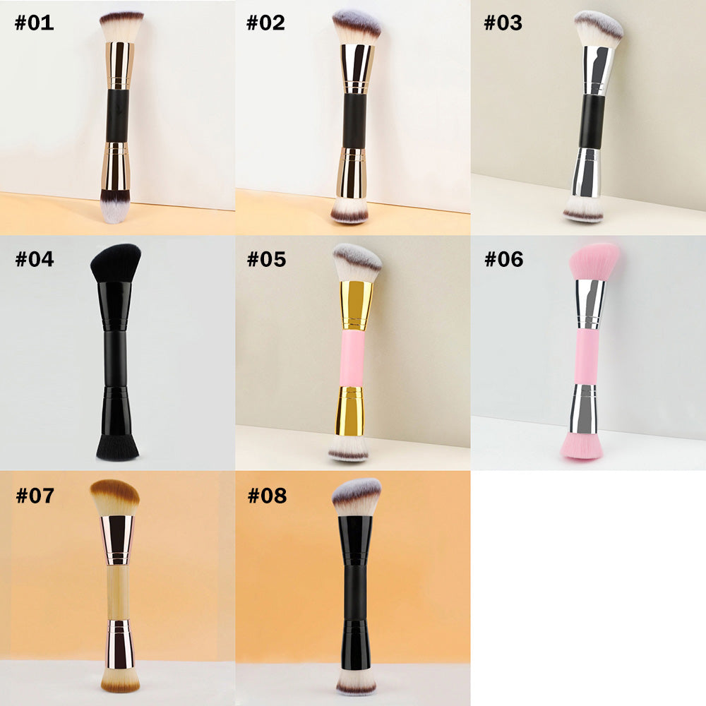 10-Color Double-Ended Makeup Brushes Soft Loose Powder Contour Flat Foundation Brush