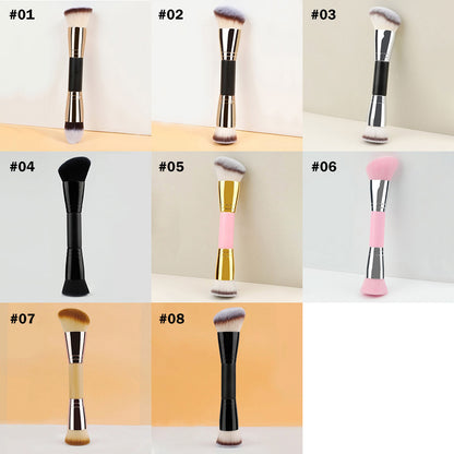 10-Color Double-Ended Makeup Brushes Soft Loose Powder Contour Flat Foundation Brush