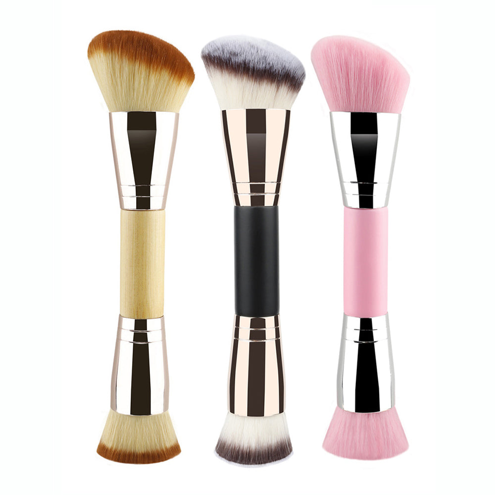 10-Color Double-Ended Makeup Brushes Soft Loose Powder Contour Flat Foundation Brush