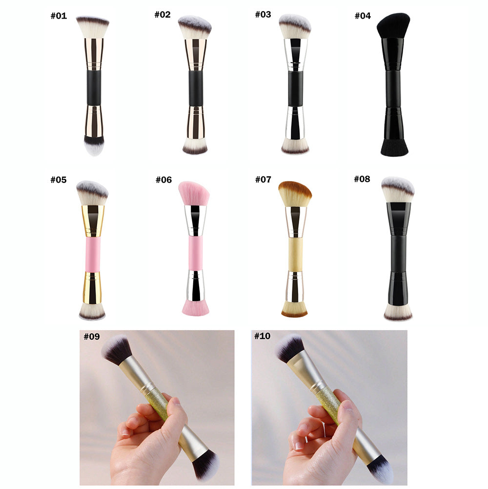 10-Color Double-Ended Makeup Brushes Soft Loose Powder Contour Flat Foundation Brush