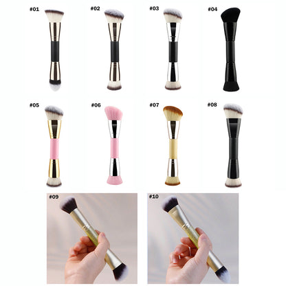 10-Color Double-Ended Makeup Brushes Soft Loose Powder Contour Flat Foundation Brush