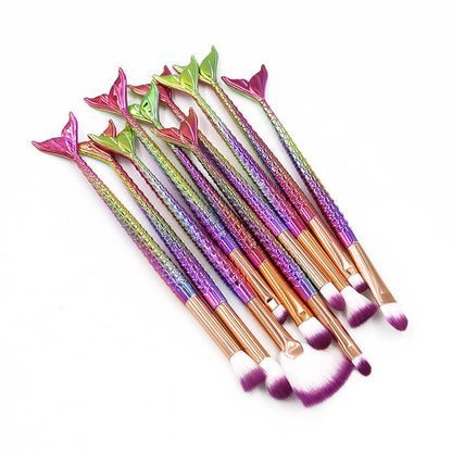 10-piece mermaid tail makeup brush set colorful 3D soft brushes beauty tools