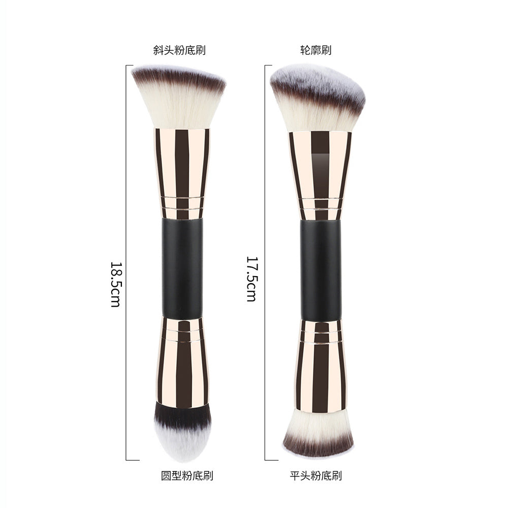 10-Color Double-Ended Makeup Brushes Soft Loose Powder Contour Flat Foundation Brush