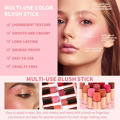 11 color blush stick blusher cream long lasting multi-use waterproof