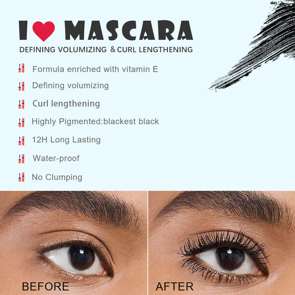Black Mascara Full Volume Curling Waterproof Long Lasting Thickening Vegan