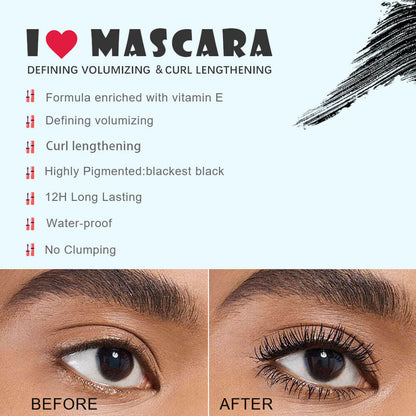 Black Mascara Full Volume Curling Waterproof Long Lasting Thickening Vegan
