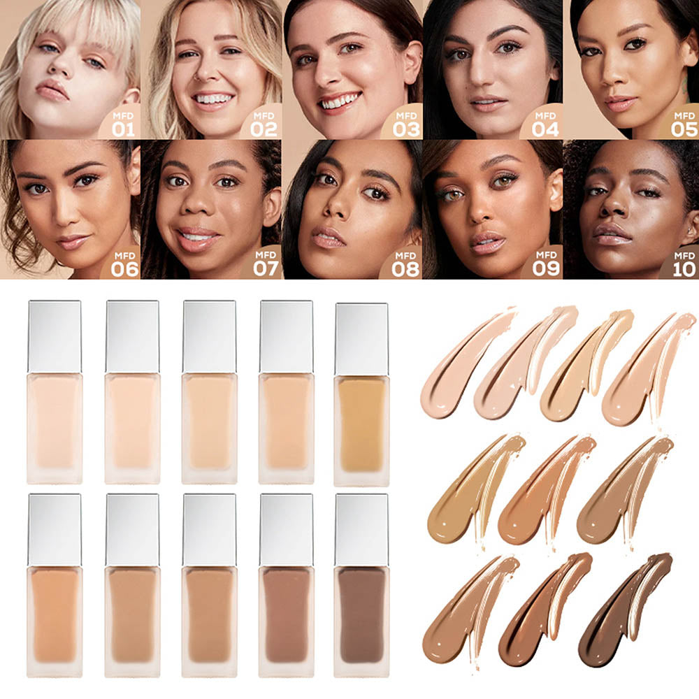 10 Color Liquid Foundation Full Coverage Long Lasting Waterproof Silver Tube