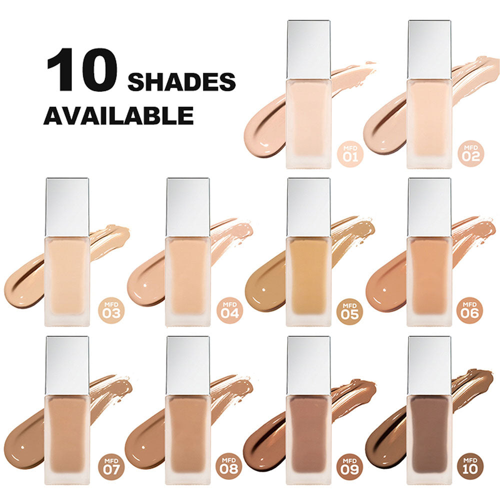 10 Color Liquid Foundation Full Coverage Long Lasting Waterproof Silver Tube