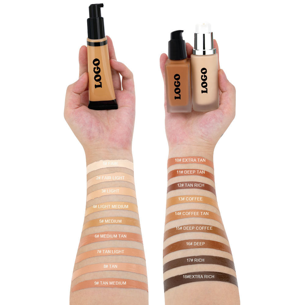 18 Color Matte Liquid Foundation Makeup Base Full Cover Waterproof Tan Brown