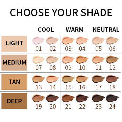 24 Color Matte Foundation Full Coverage Waterproof Long Lasting Medium Tanned Skin