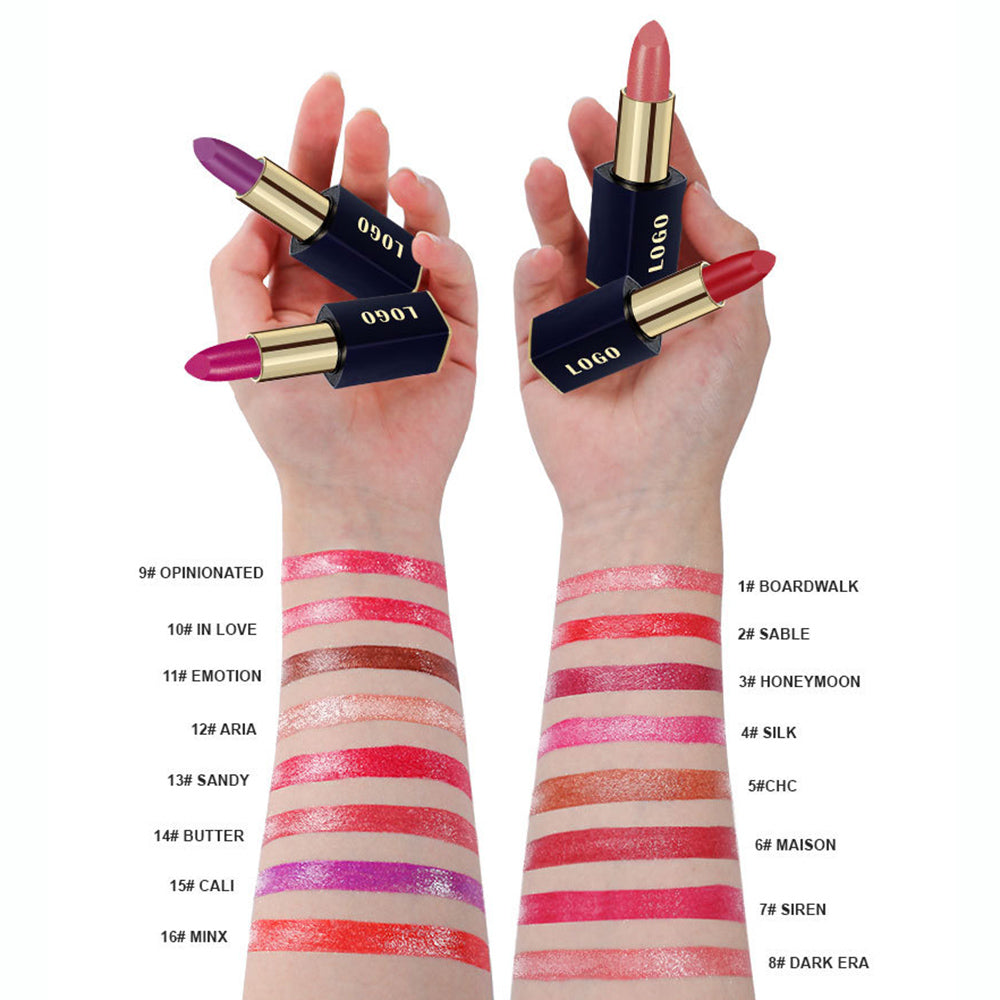 16 Color Glitter Lipstick Plumping Shimmer Lip Stick Hydrating Long-Lasting