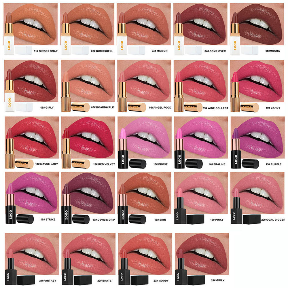 24 Color Matte Lipstick Moisturizing High Pigment Vegan No Logo Magnetic Tube