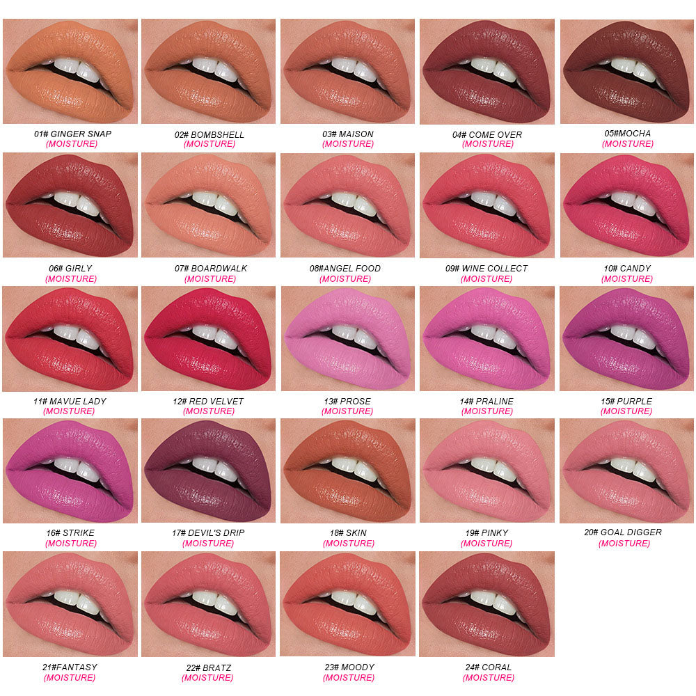 24 Color Matte Lipstick High Pigmented Long Lasting Waterproof Gold Tube