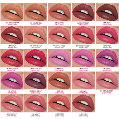 24 Color Matte Lipstick High Pigmented Long Lasting Waterproof Gold Tube