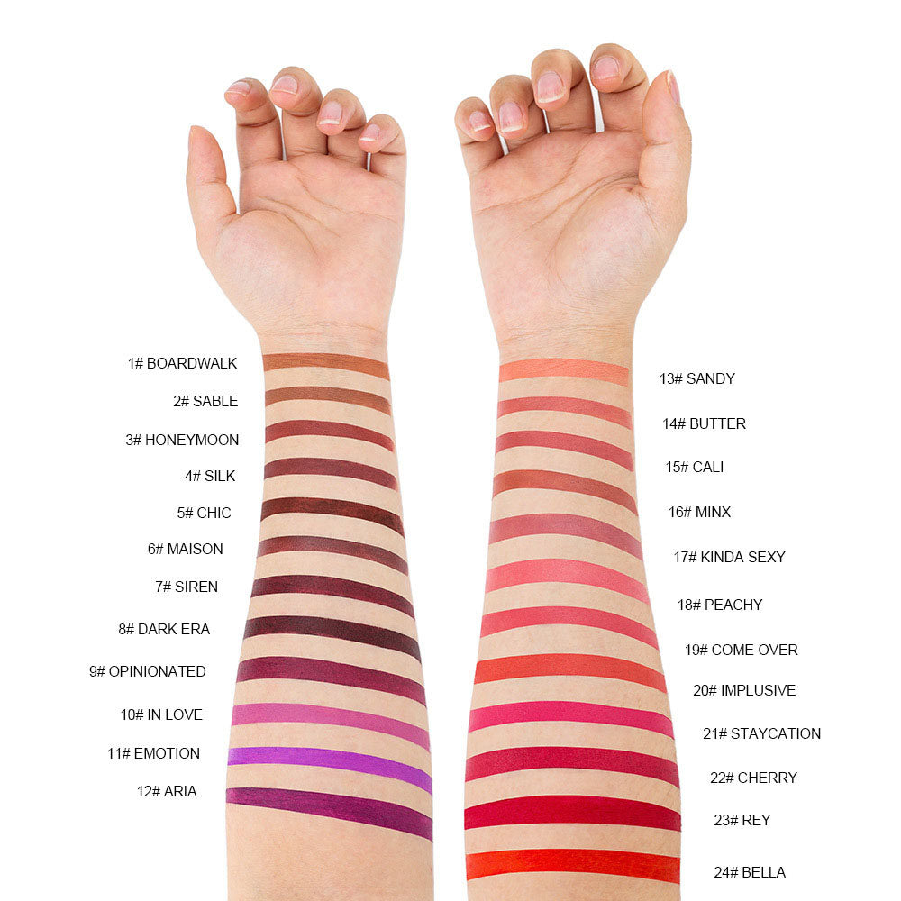24 Color Matte Lipstick High Pigmented Long Lasting Vegan Private Label