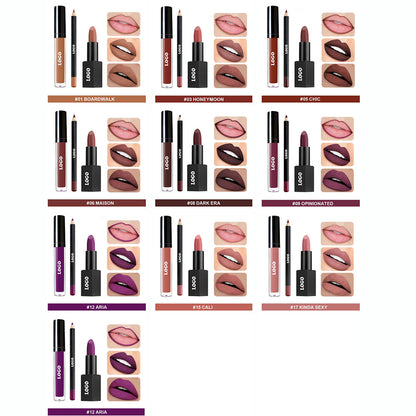 10 Color 3 In 1 Lip Set Matte Lipstick & Lip Stain & Lip Liner Gift Kits