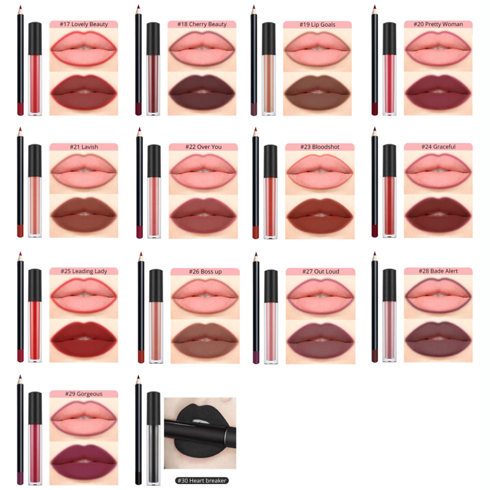 30 Color Liquid Lipstick Lip Liner Set Matte Lipstick Kit Long Lasting Waterproof