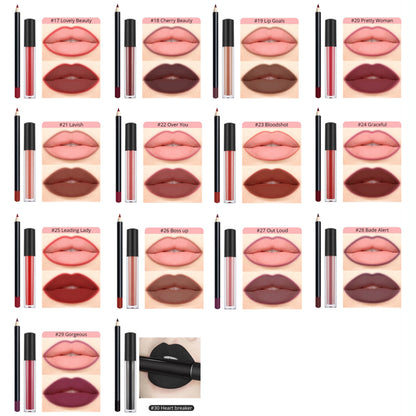 30 Color Liquid Lipstick Lip Liner Set Matte Lipstick Kit Long Lasting Waterproof