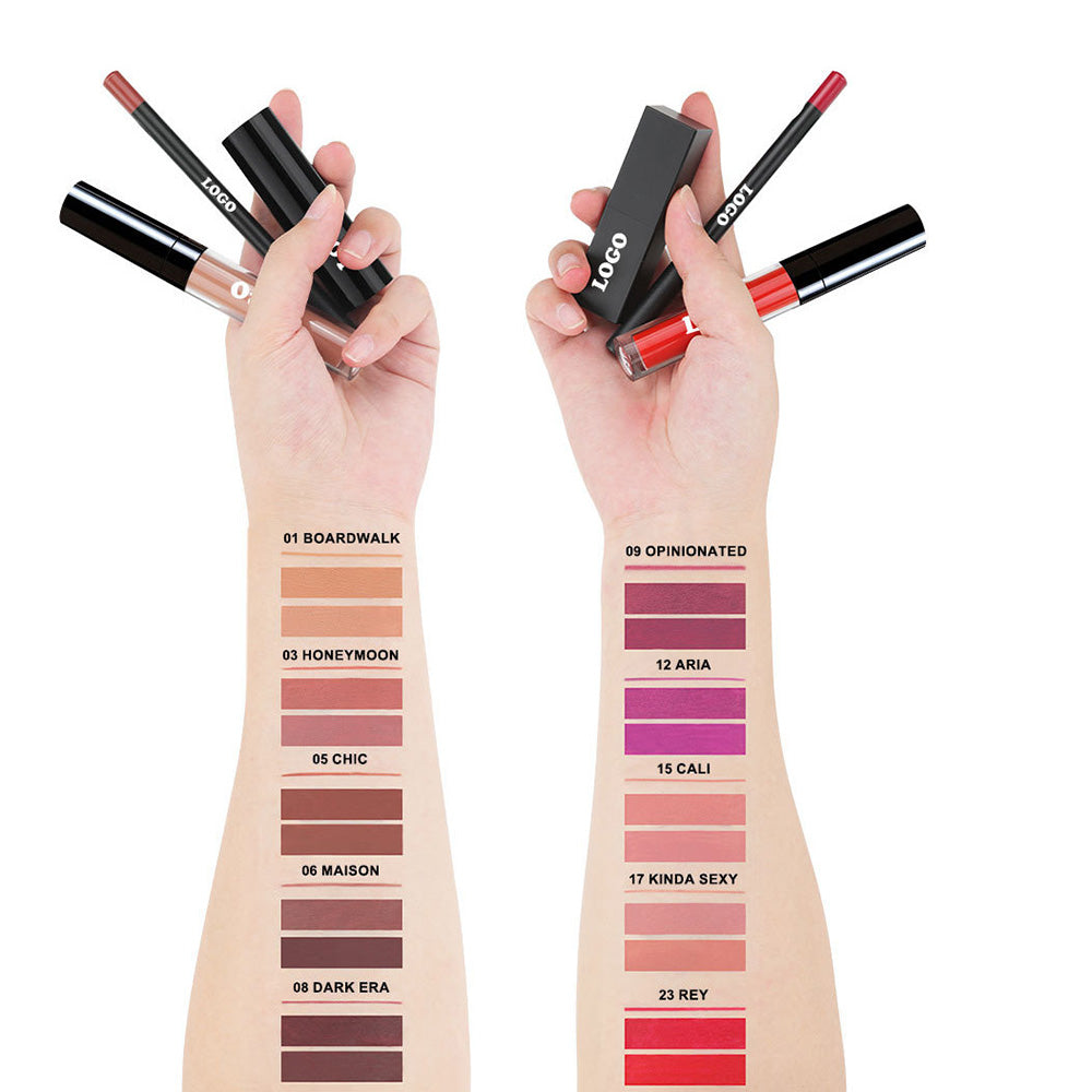 10 Color 3 In 1 Lip Set Matte Lipstick & Lip Stain & Lip Liner Gift Kits