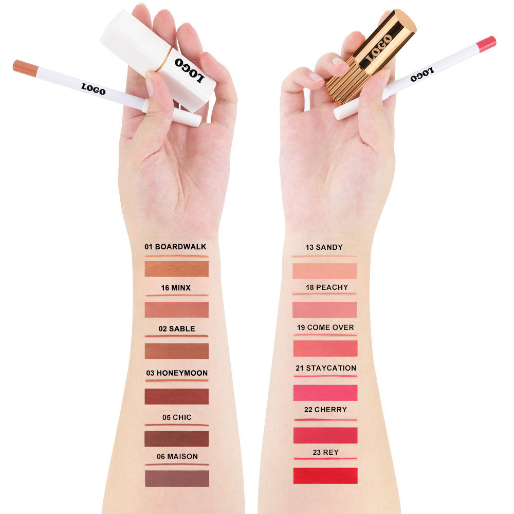 Kit pour les lèvres 2 en 1 de 12 couleurs : rouge à lèvres liquide mat, rouge à lèvres crème et crayon à lèvres.