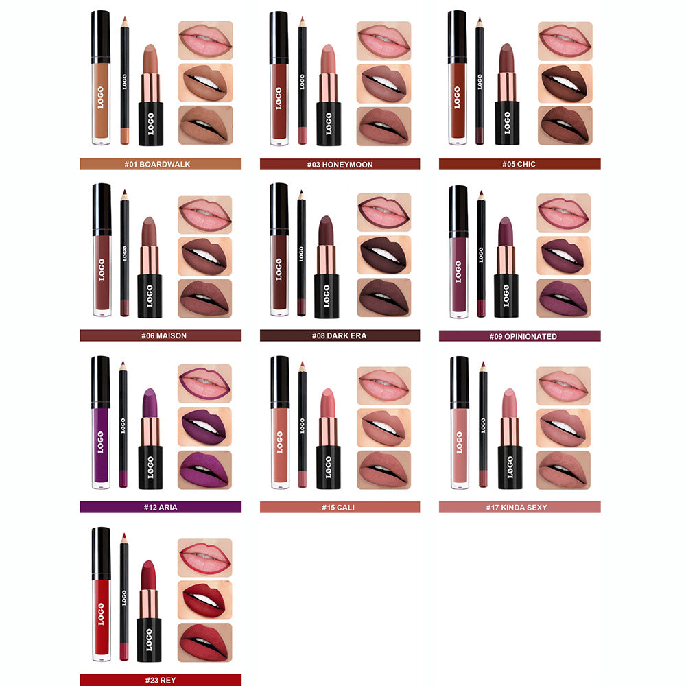 10 Color 3 In 1 Lip Set Matte Lipstick Lip Stain Lip Liner Gift Kits