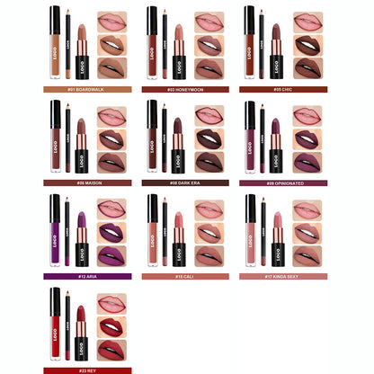 10 Color 3 In 1 Lip Set Matte Lipstick Lip Stain Lip Liner Gift Kits