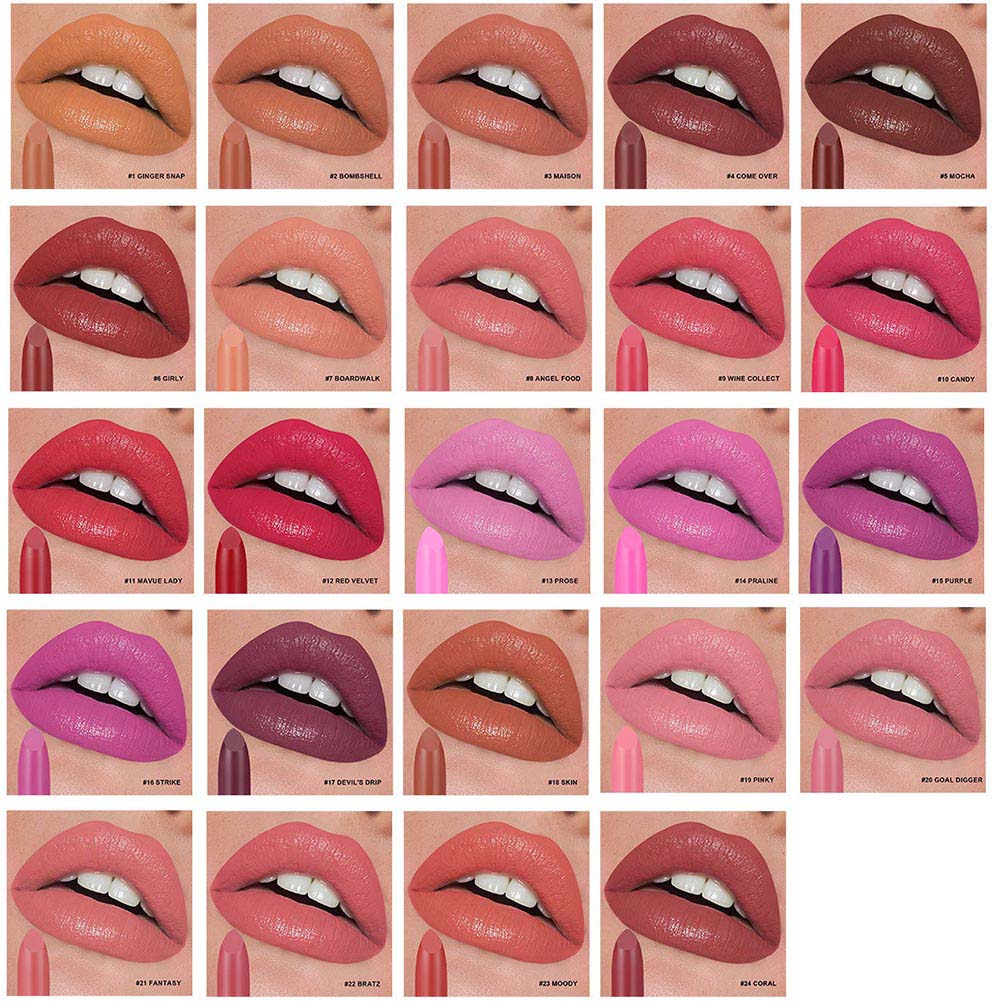 24 Color Matte Lipstick High Pigmented Long Lasting Waterproof Gold Tube