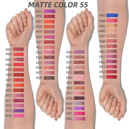 55 Color Matte Liquid Lipstick Waterproof Long Lasting Non-Stick Gold Tube