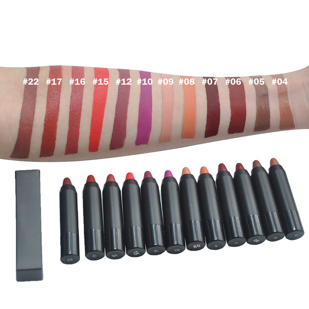 12 Color Crayon Lipstick Matte Velvet Moisturizing Long-Lasting Vegan