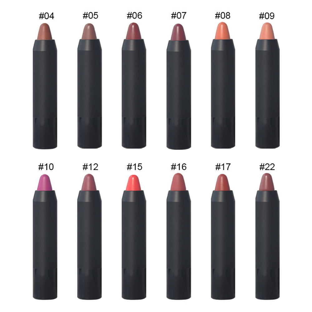 12 Color Crayon Lipstick Matte Velvet Moisturizing Long-Lasting Vegan