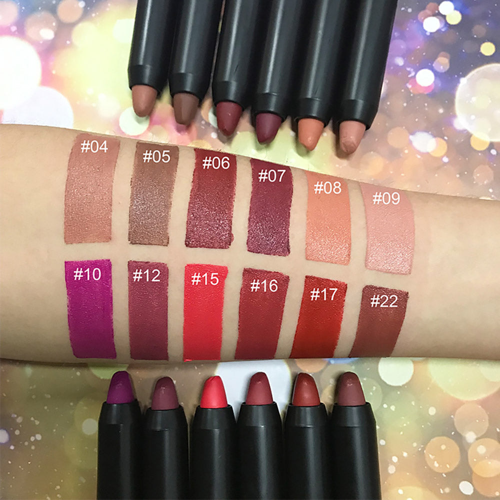 12 Color Crayon Lipstick Matte Velvet Moisturizing Long-Lasting Vegan