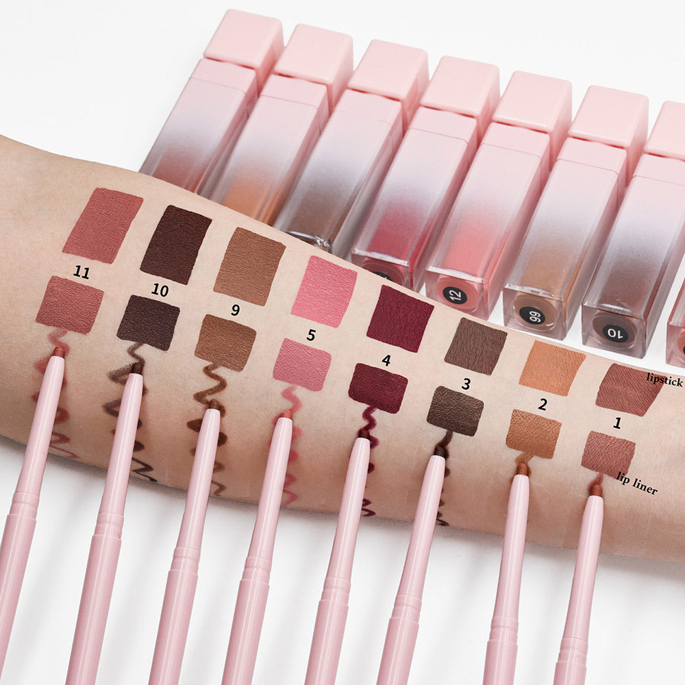 16 Color Pink Liquid Lipstick Lip Liner Set Matte Waterproof Long Lasting