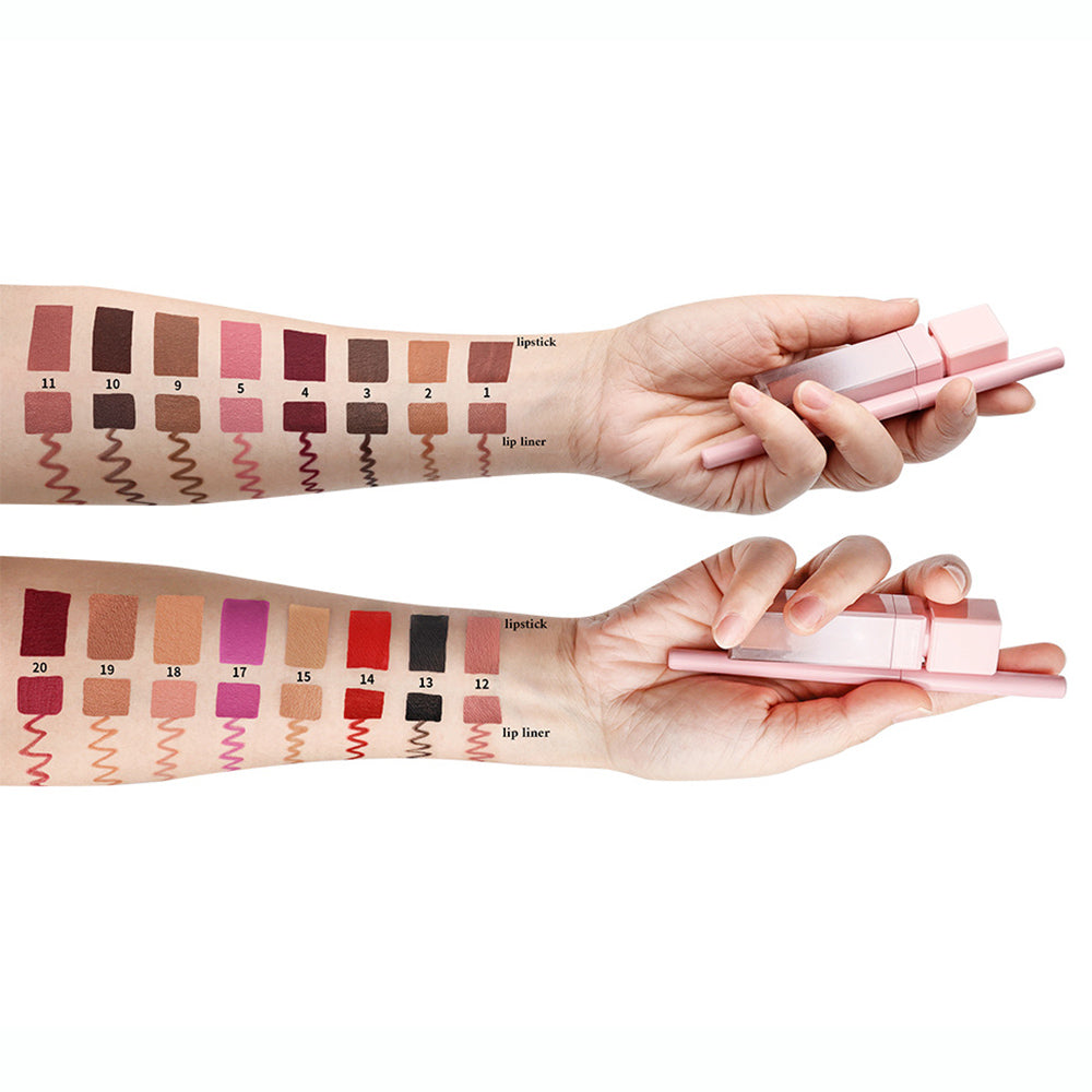 16 Color Pink Liquid Lipstick Lip Liner Set Matte Waterproof Long Lasting