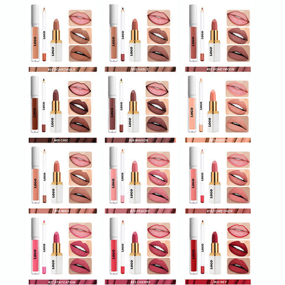 12 Color 3 In 1 Lip Set Matte Liquid Lipstick Cream Lipstick Lip Liner Gift Kit