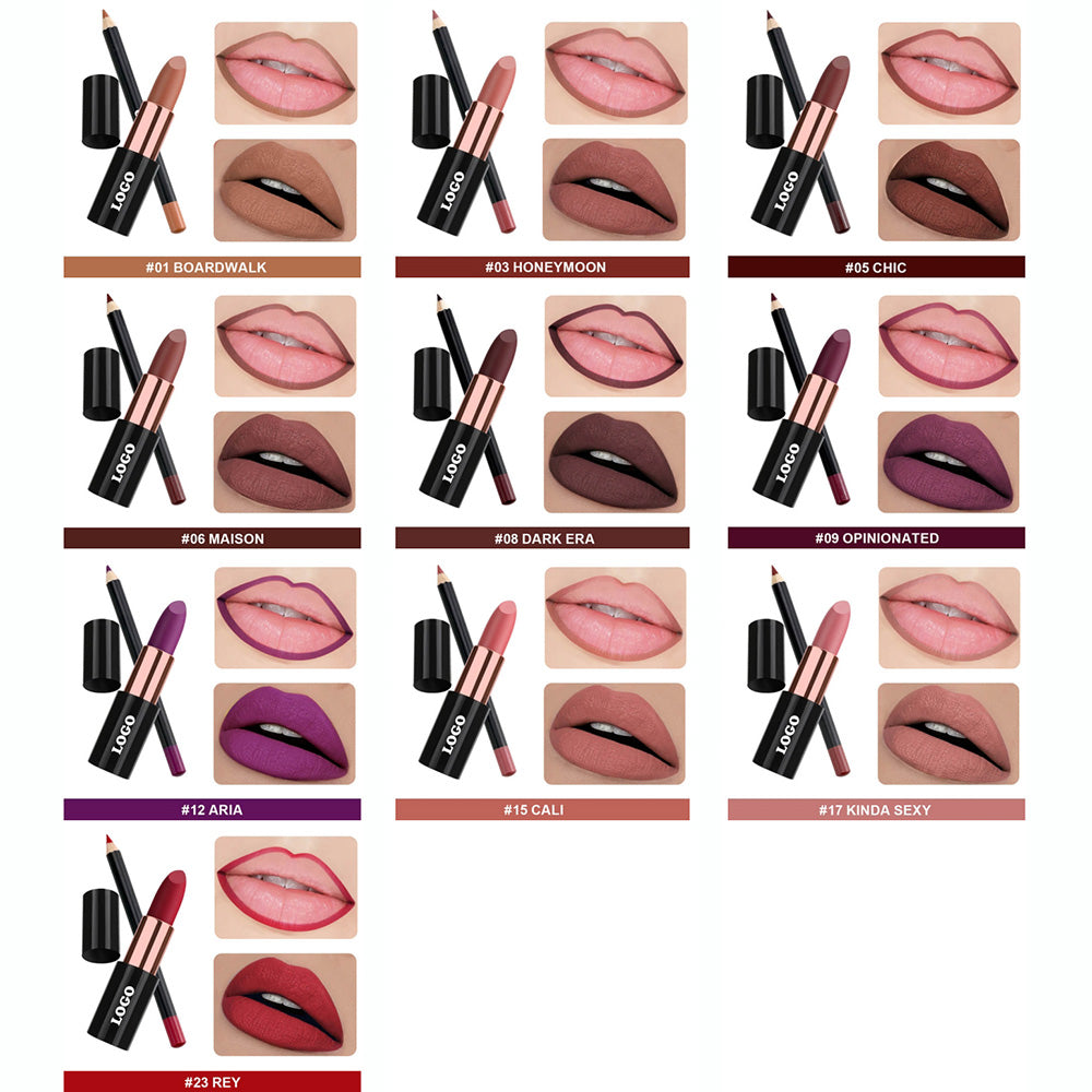 10 Color 2 In 1 Lip Kit Matte Lipstick & Lip Stain & Lip Liner Gift Set