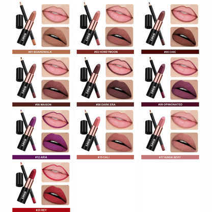 10 Color 2 In 1 Lip Kit Matte Lipstick & Lip Stain & Lip Liner Gift Set
