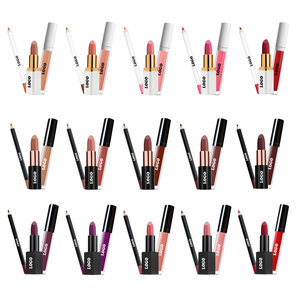 10 Color 3 In 1 Lip Set Matte Lipstick & Lip Stain & Lip Liner Gift Kits