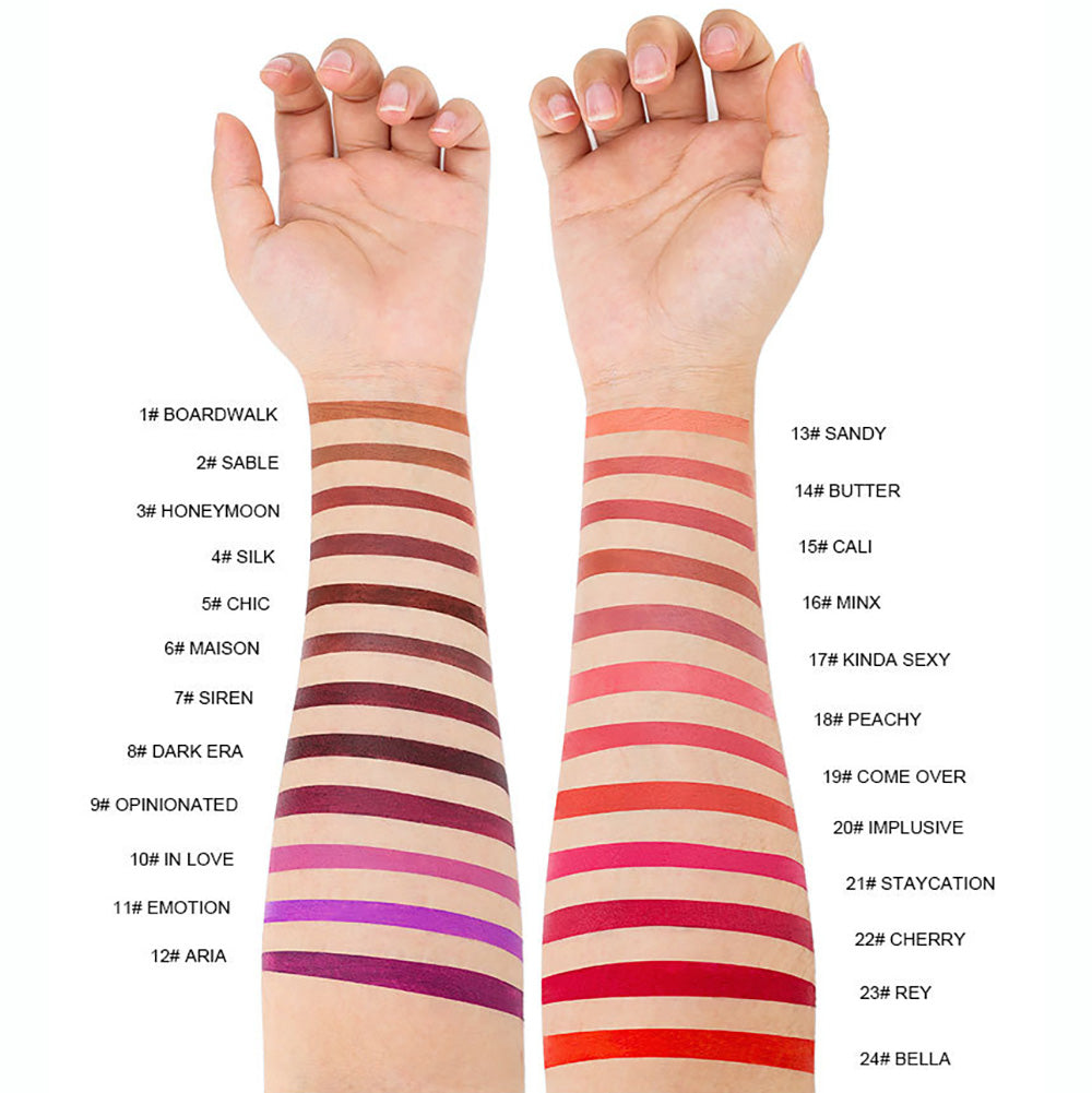 Rouge à lèvres crème mat longue tenue, 24 teintes, tube argenté