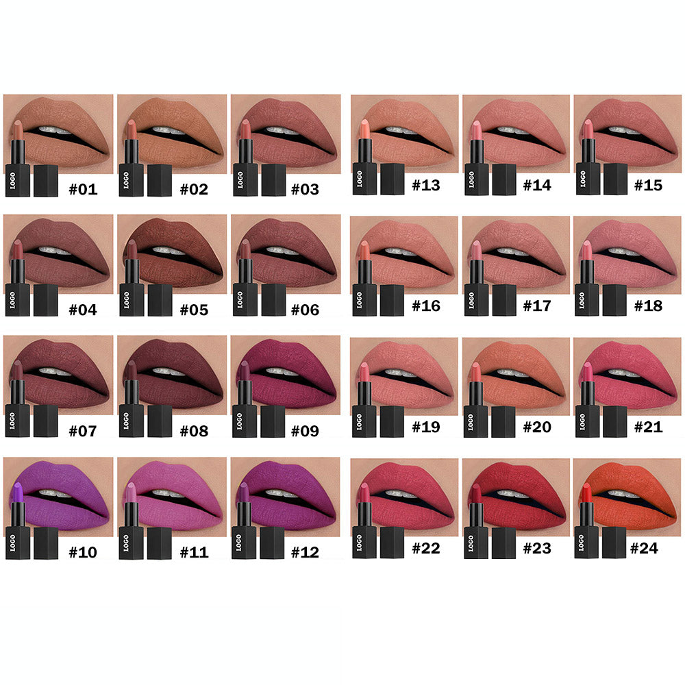 24 Color Matte Lipstick Nude No Dry Lips High Pigment Waterproof Magnetic Tube