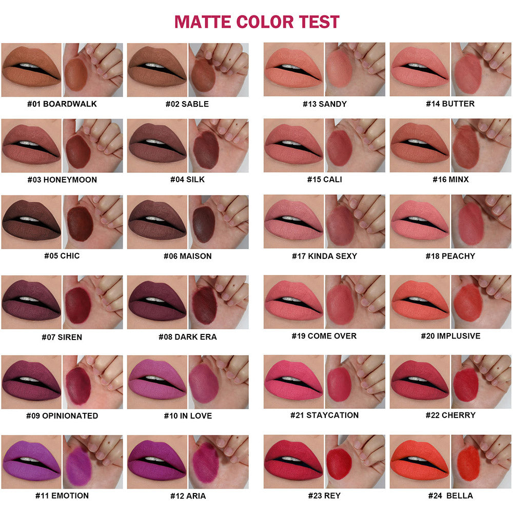24 Color Nude Lipstick Matte Cream Waterproof Long Lasting Silver Tube