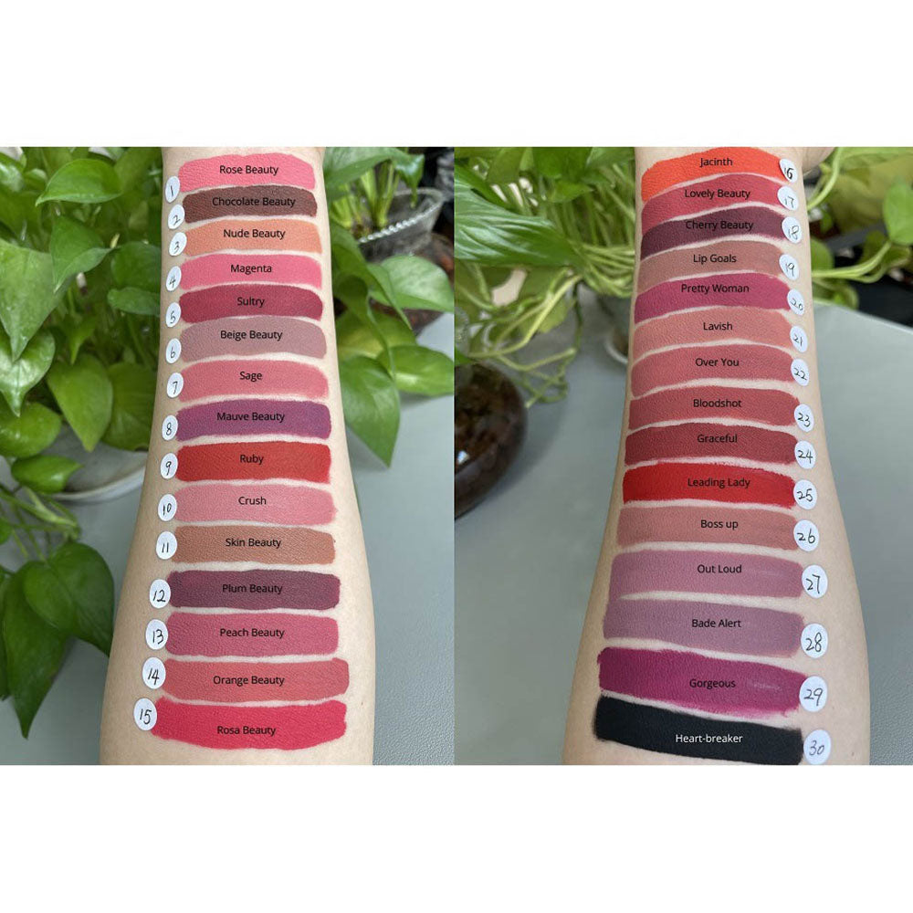30-color Brown Matte Liquid Lipstick Nude Velvet Mist Lip Cream Cruelty-free