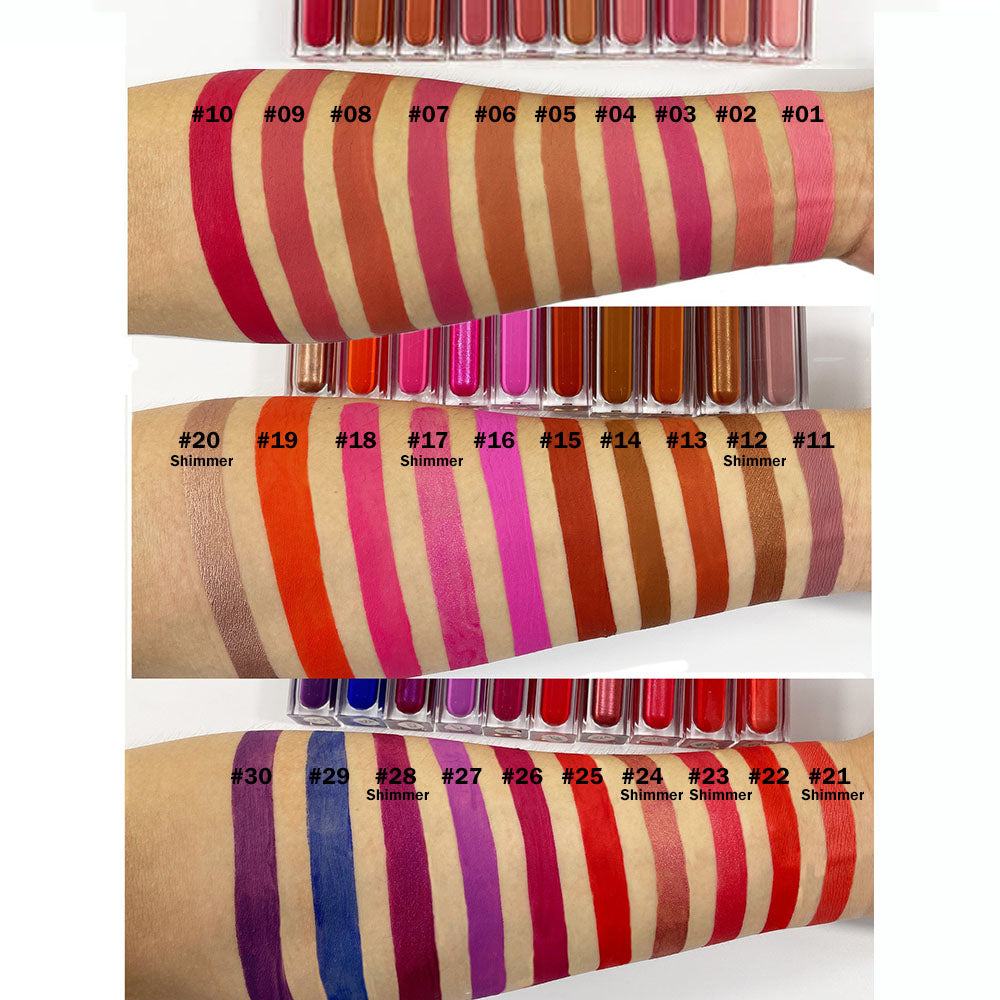 30 Color Matte Liquid Lipstick Long Lasting Waterproof Gold Tube