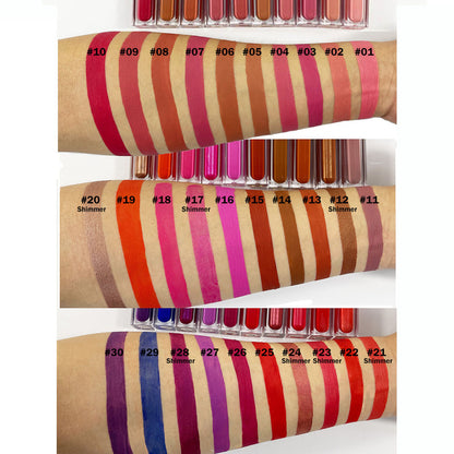 30 Color Matte Liquid Lipstick Long Lasting Waterproof Gold Tube