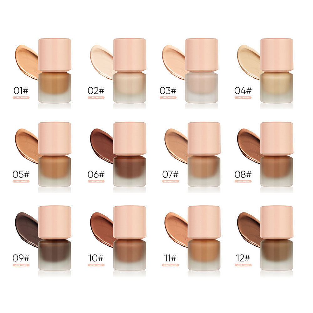 12-Shade Liquid Foundation High-Coverage Long-Lasting Flawless Waterproof 15ml