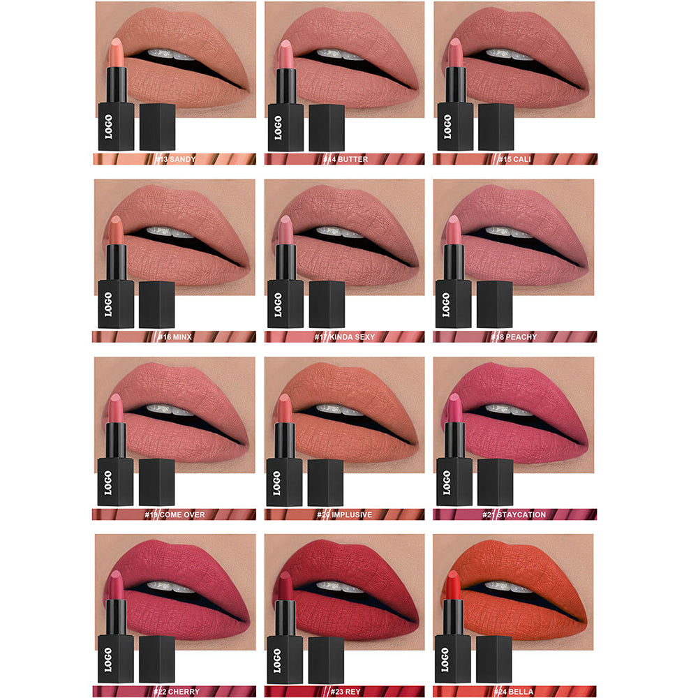 24 Color Matte Lipstick Nude No Dry Lips High Pigment Waterproof Magnetic Tube
