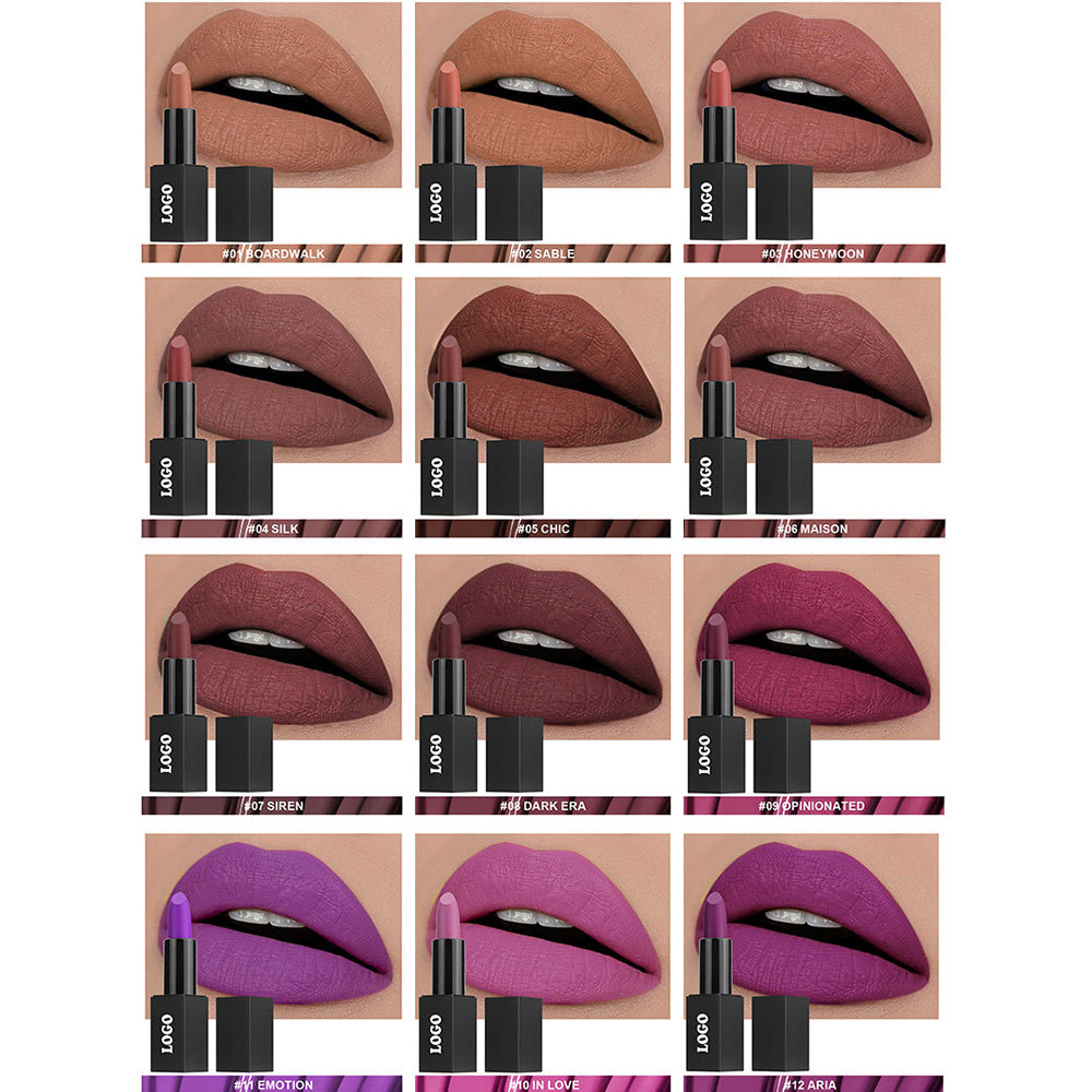 24 Color Matte Lipstick Nude No Dry Lips High Pigment Waterproof Magnetic Tube