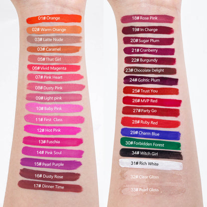 34-Color Matte Liquid Lipstick Non-Stick Transfer-Proof Long Lasting
